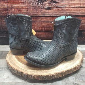 NWT Corral Ankle Boots 7 M Western Black Cut Out Embroidered Leather